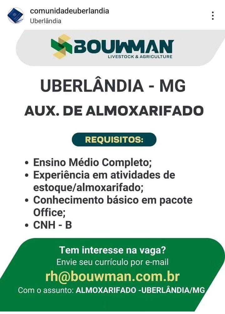 Emprego Uberlândia Auxiliar de almoxarifado