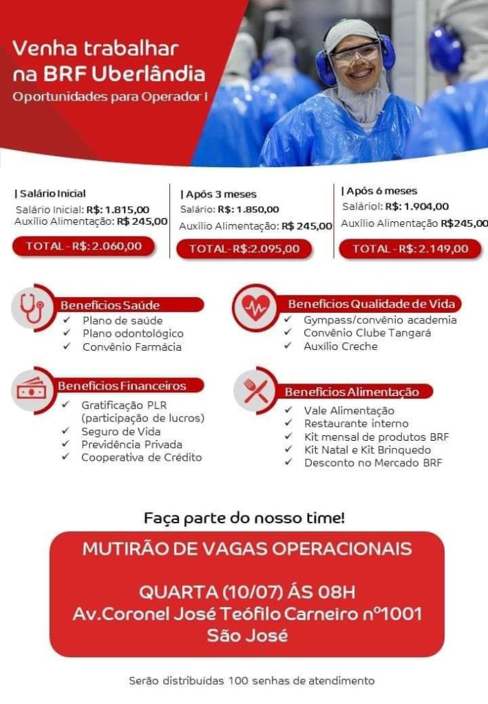 Emprego Uberlândia BRF