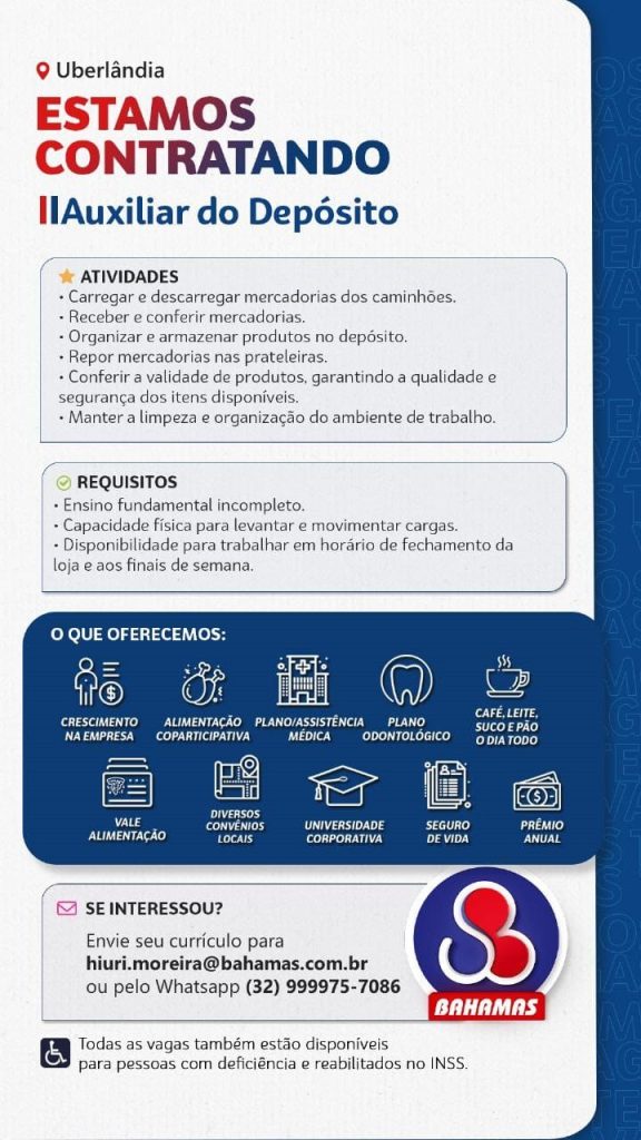 Emprego Uberlândia auxiliar de depósito