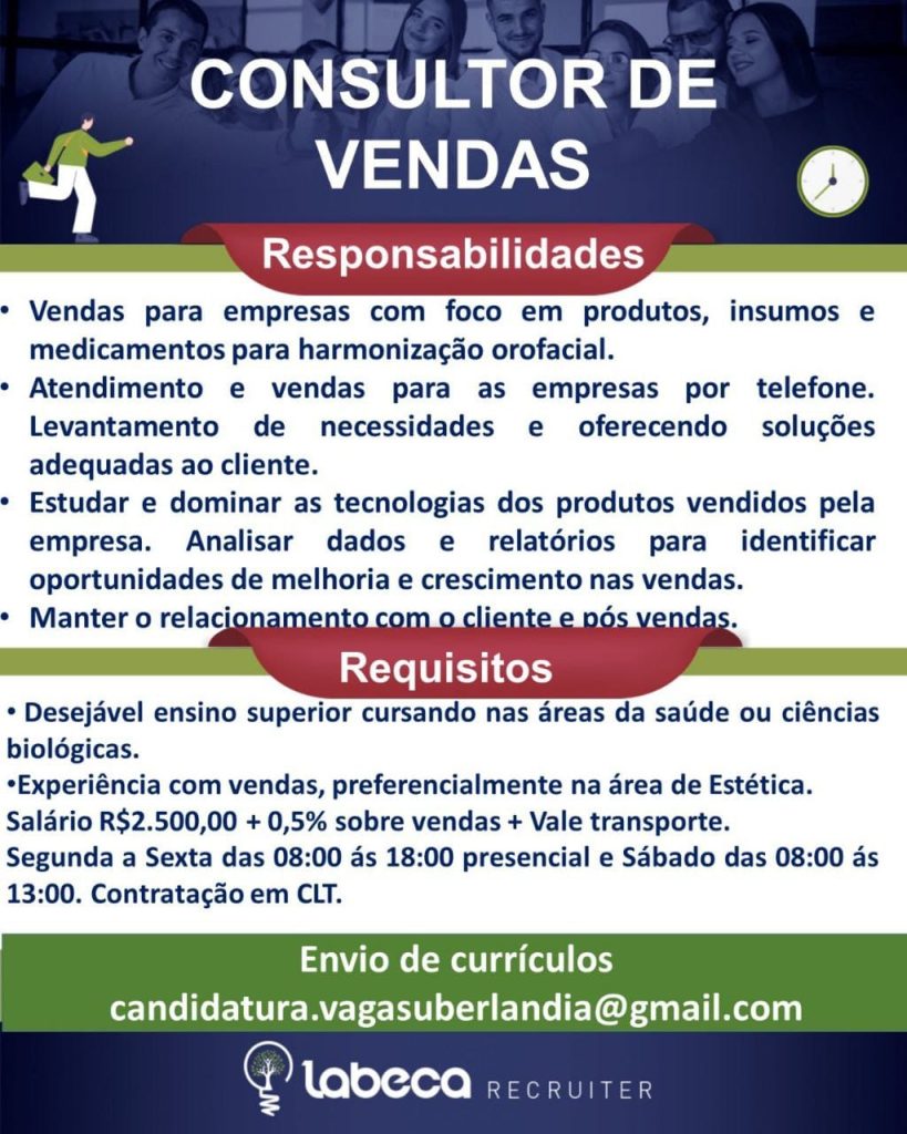 Emprego Uberlândia consultor de vendas