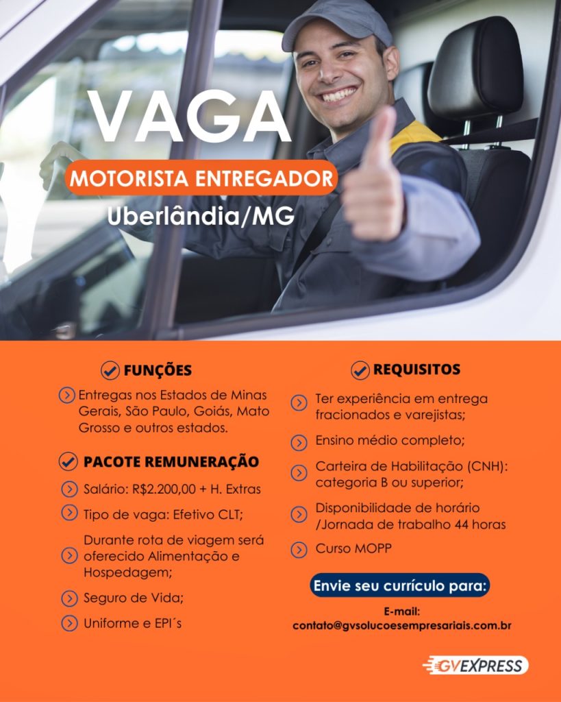 Emprego Uberlândia - motorista entregador