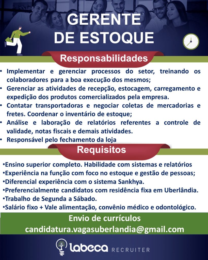Emprego em Uberlândia Gerente de Estoque