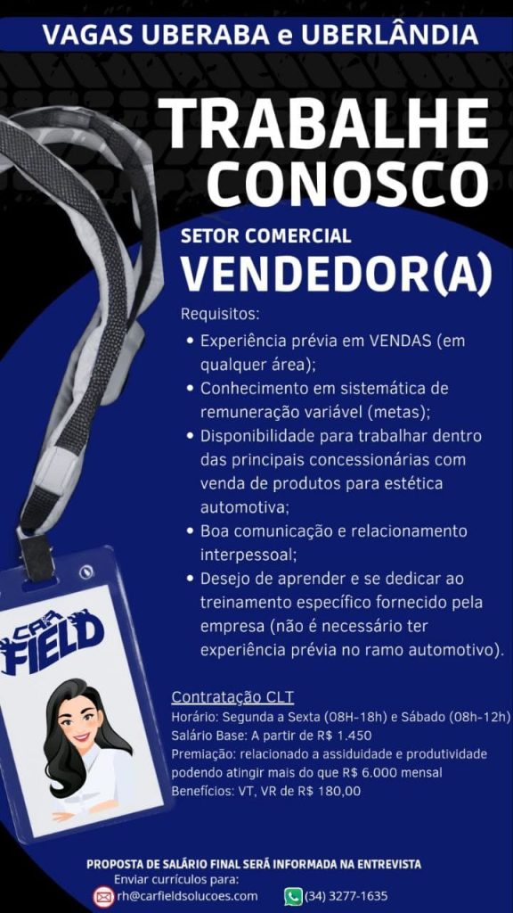 Emprego Uberlândia vendedor