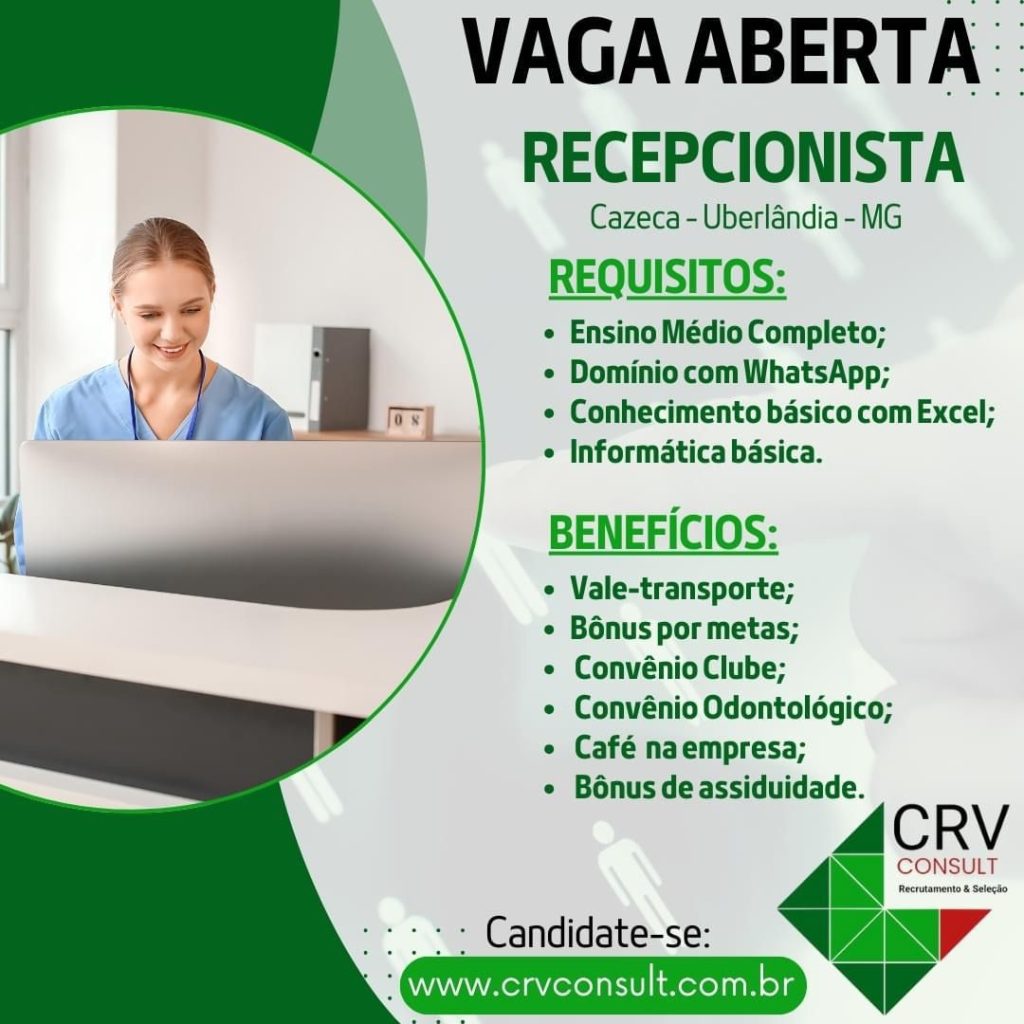 Vaga de emprego recepcionista